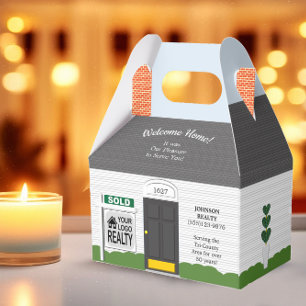 Caja Para Regalos Bienvenido a Casa Logotipo de Agente Inmobiliario 