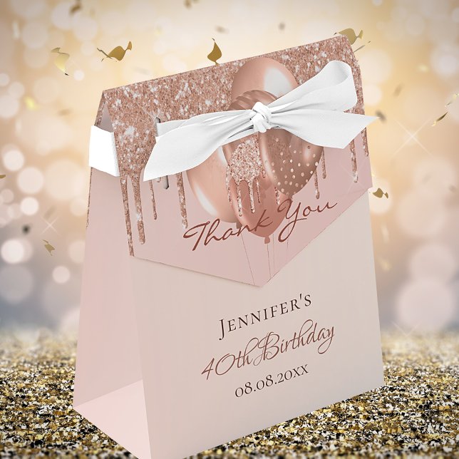 Caja Para Regalos Birthday Party rose gold glitter balloon thank you (Subido por el creador)