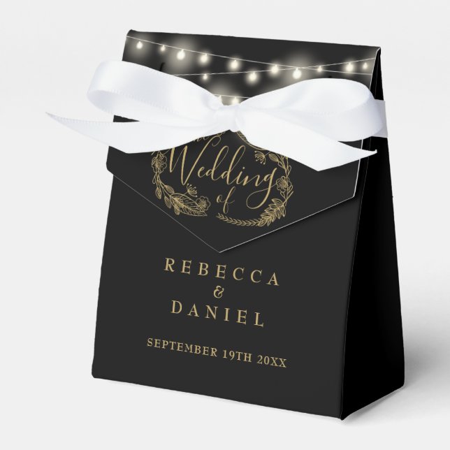 Caja Para Regalos Black And Gold String Lights Floral Boda (Front Side)