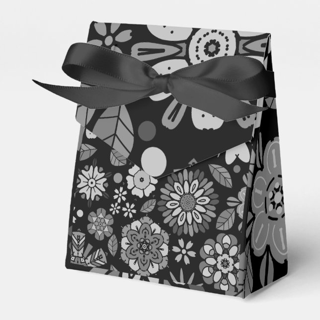 Caja Para Regalos Black And Gray Retro Floral Art Seamless Pattern (Front Side)