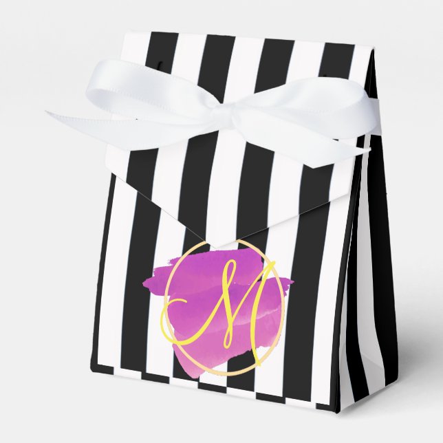 Caja Para Regalos Black and White Stripes ceremonia Monograma FavBox (Front Side)