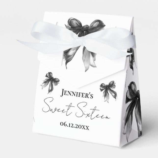 Caja Para Regalos Black Bow Coquette Script Sweet 16 Thank You  (Front Side)