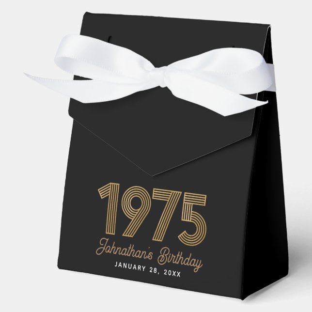 Caja Para Regalos Black Faux Gold 1975 50º cumpleaños (Anverso)