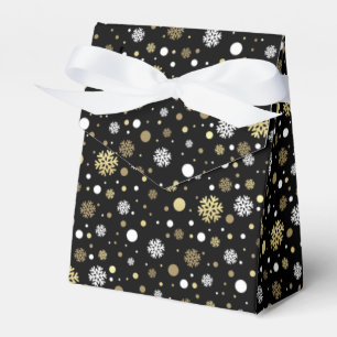 Caja Para Regalos Black Faux Gold Snowflakes Polkadots