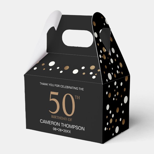 Caja Para Regalos Black Gold Confetti 50 cumpleaños Favor Box (Front Side)