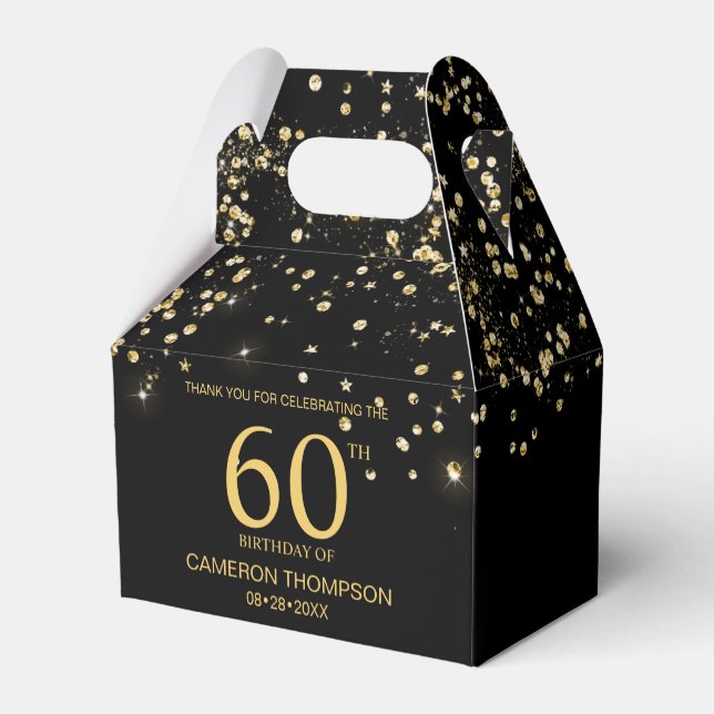 Caja Para Regalos Black Gold Confetti 60th birthday Elegant custom (Reverso)