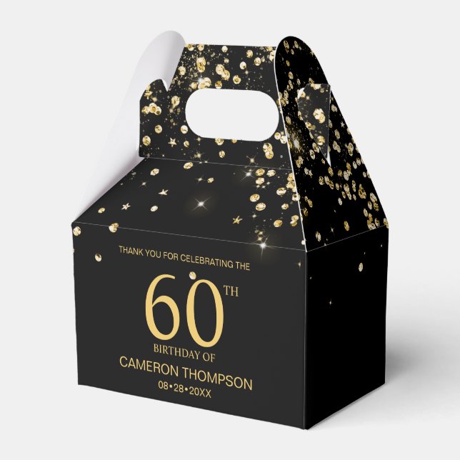 Caja Para Regalos Black Gold Confetti  Elegant custom 60th birthday (Front Side)