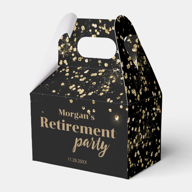 Caja Para Regalos Black Gold confetti Retirement party Custom  (Reverso)