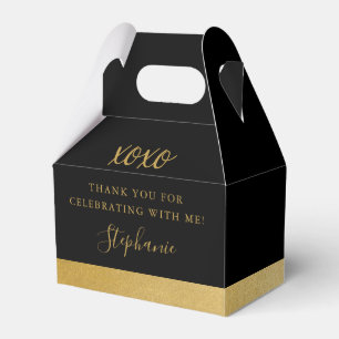 Caja Para Regalos Black Gold Metallpe Stripe XOXO Gracias