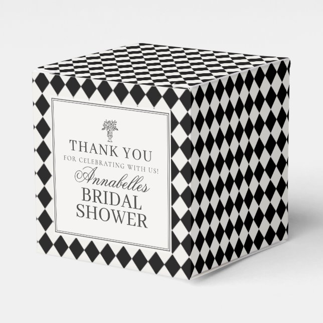 Caja Para Regalos Black Harlequin Checkered Bridal Shower (Costado Anverso)