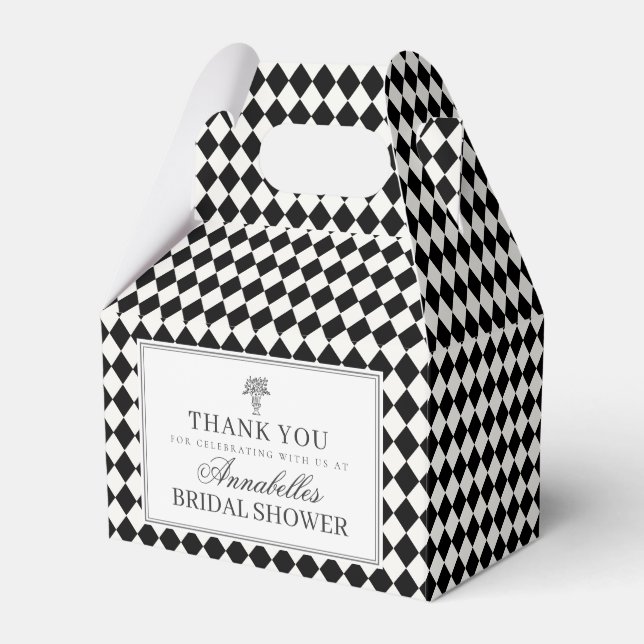 Caja Para Regalos Black Harlequin Checkered Bridal Shower (Front Side)