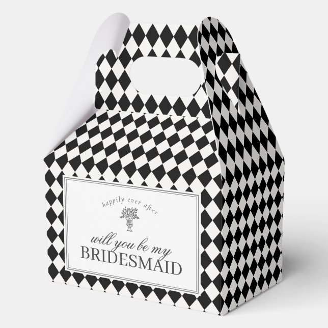 Caja Para Regalos Black Harlequin Checkered Bridesmaid Proposal Box (Anverso)