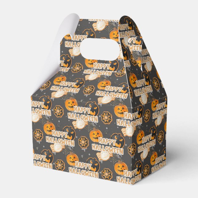CAJA PARA REGALOS BLACK ORANGE HAPPY HALLOWEEN PUMPKINS SPIDERS (Front Side)