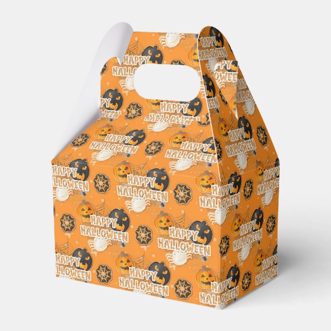 CAJA PARA REGALOS BLACK ORANGE HAPPY HALLOWEEN PUMPKINS SPIDERS (Front Side)