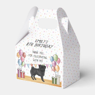 Caja Para Regalos Black Pug Dog Colorous Pastel Cumpleaños Gracias