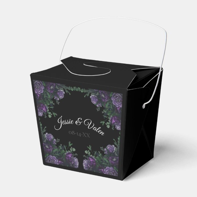 Caja Para Regalos Black Purple Floral Elegant Wedding (Front Side)