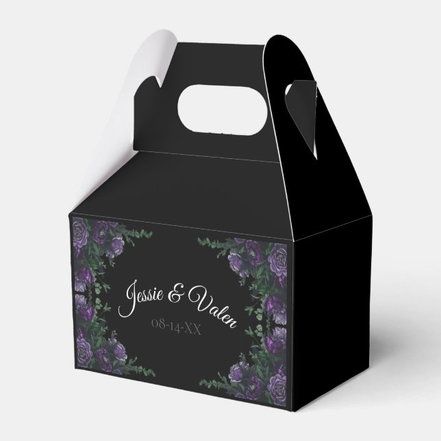 Caja Para Regalos Black Purple Floral Elegant Wedding Gótico (Front Side)