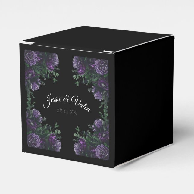 Caja Para Regalos Black Purple Floral Elegant Wedding Gótico (Costado Anverso)