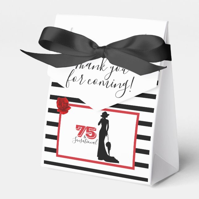 Caja Para Regalos Black Red Elegant 75th Birthday Party GRACIAS (Front Side)