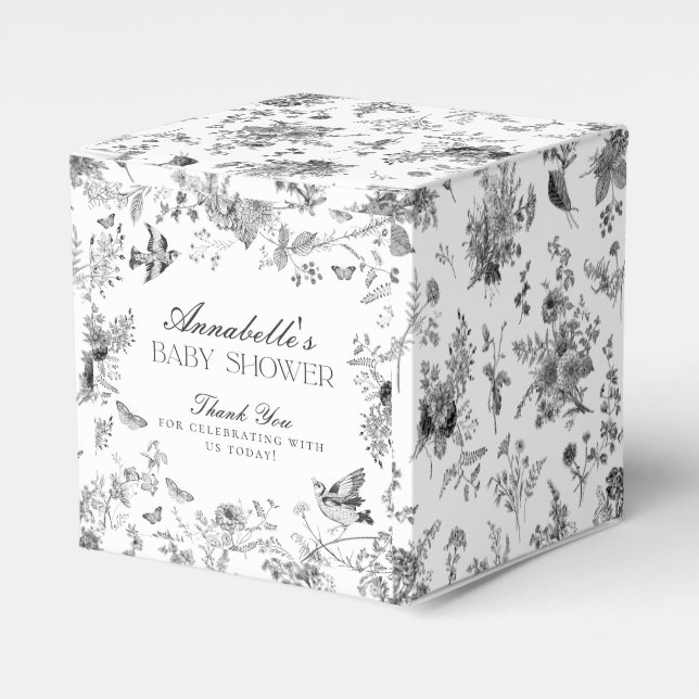 Caja Para Regalos Black Toile De Jouy Floral Baby Shower Favor Boxes (Costado Anverso)