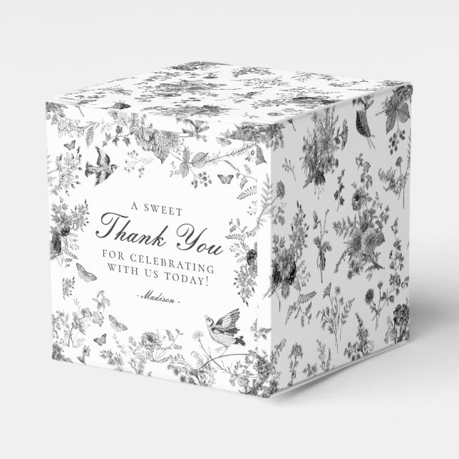 Caja Para Regalos Black Toile De Jouy Floral Dessert Favor Boxes (Costado Anverso)
