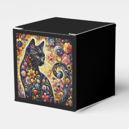 Caja Para Regalos Black Whimsical Cat Resumen Arte de pintura floral
