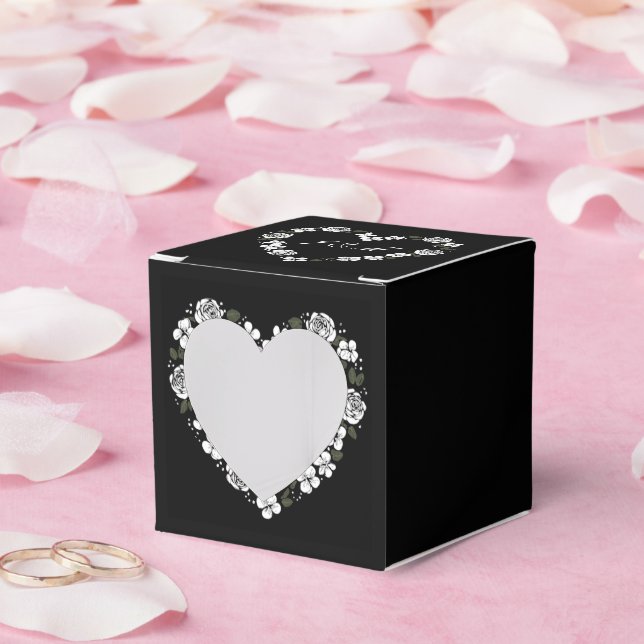 Caja Para Regalos Black & White Floral Heart Wedding Favor Box (Boda)