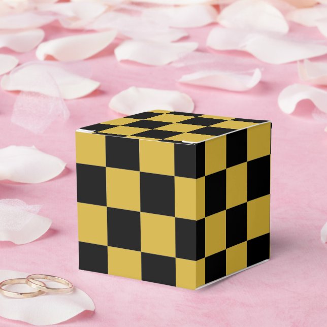 Caja Para Regalos Black with Metallic Gold Square Pattern Classic (Boda)