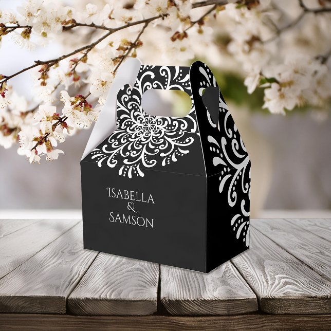 Caja Para Regalos Blanco caprichoso sobre el Boda florido negro (Subido por el creador)