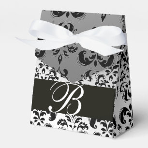 Caja Para Regalos BLANCO NEGRO DAMASK BODA MONOGRAM Elegante
