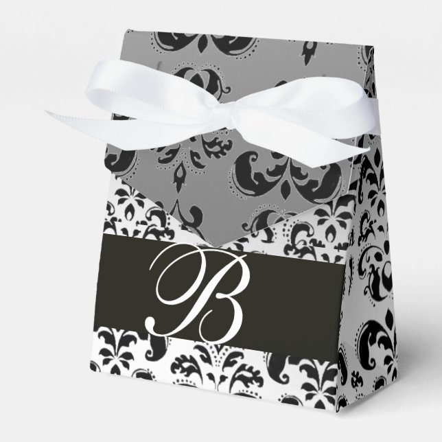 Caja Para Regalos BLANCO NEGRO DAMASK BODA MONOGRAM Elegante (Front Side)