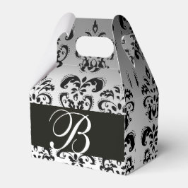 Caja Para Regalos BLANCO NEGRO DAMASK BODA MONOGRAM Elegante