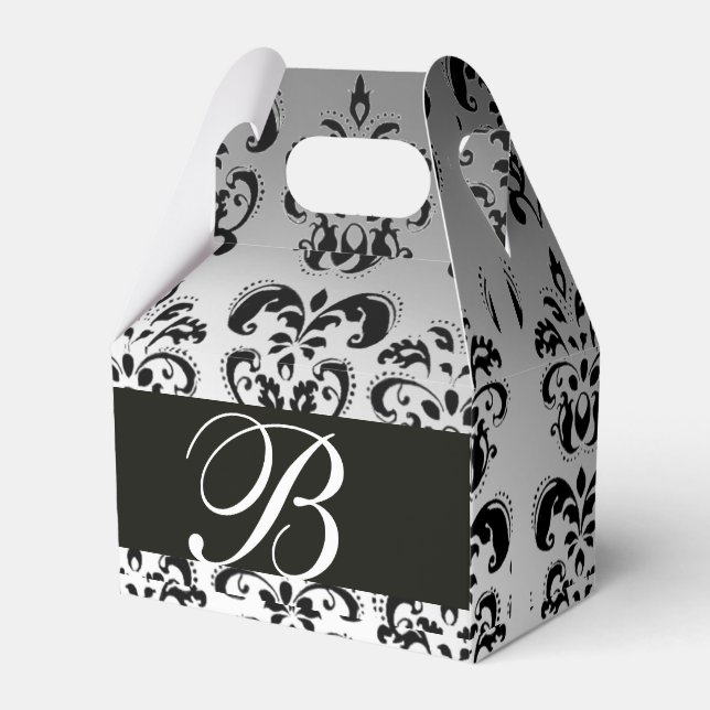 Caja Para Regalos BLANCO NEGRO DAMASK BODA MONOGRAM Elegante (Front Side)