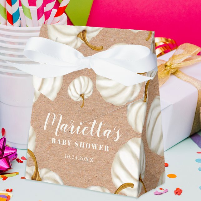Caja Para Regalos Blanquecino kraft de calabaza blanco caída ducha d (White Little pumpkin kraft fall baby shower Favor Box)