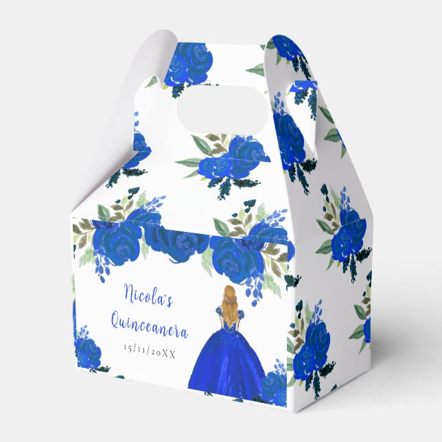 Caja Para Regalos Blonde Hair Princess Blue Floral Quinceanera (Front Side)