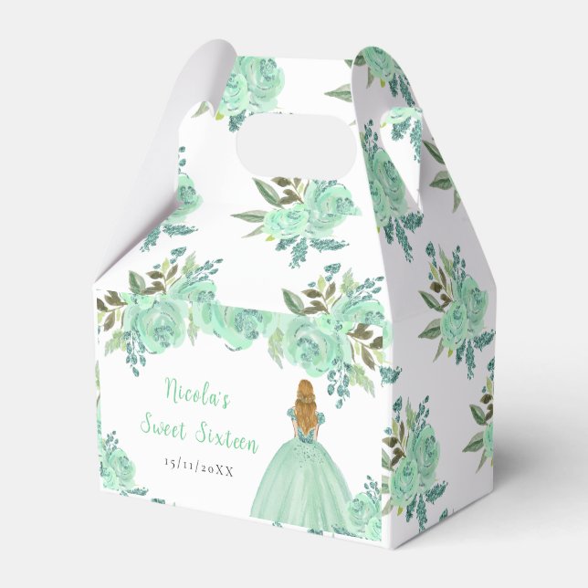 Caja Para Regalos Blonde Hair Princess Mint Floral Sweet Sixteen (Front Side)