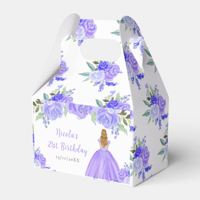 Caja Para Regalos Blonde Hair Princess Purple Floral Birthday Party (Front Side)