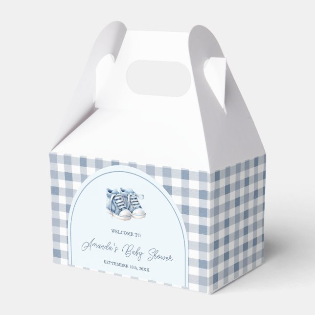 Caja Para Regalos Blue Baby Shoes Gingham Boy Booties Baby Shower (Front Side)