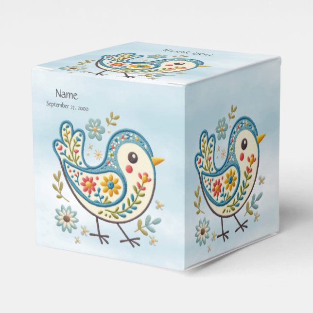 Caja Para Regalos Blue Bird Floral Favor Box (Costado Anverso)