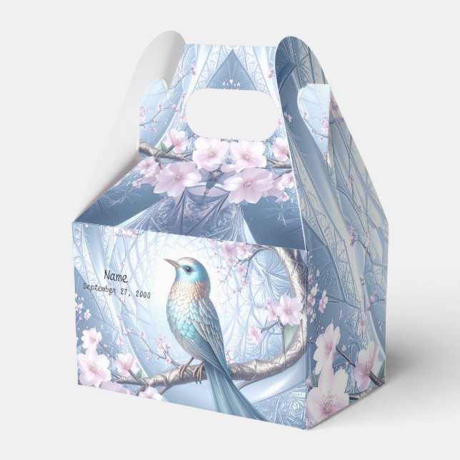 Caja Para Regalos Blue Bird Floral Favor Box (Front Side)