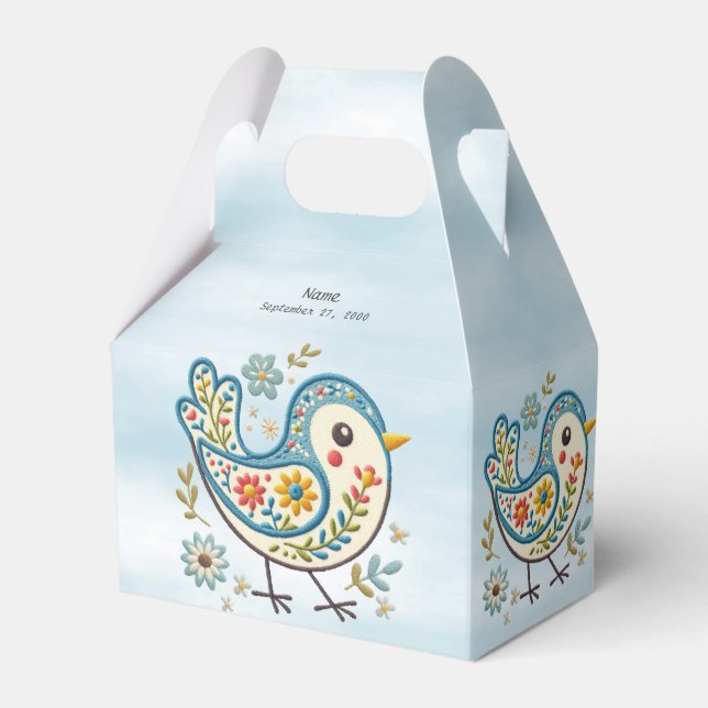 Caja Para Regalos Blue Bird Floral Favor Box (Front Side)