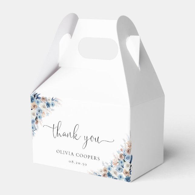 Caja Para Regalos Blue Boho Floral Baby Shower Favor Box (Front Side)