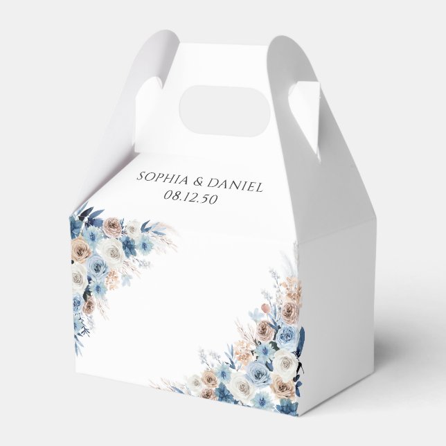 Caja Para Regalos Blue Boho Floral Wedding Favor Box (Front Side)
