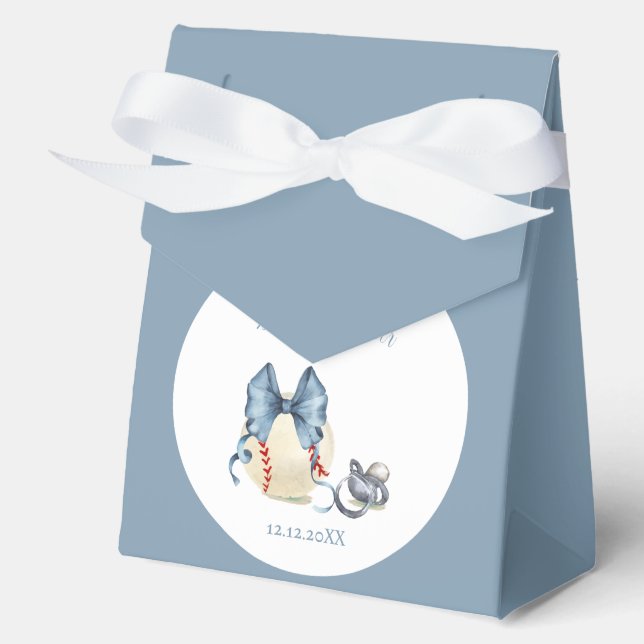Caja Para Regalos Blue Bow Pacifier Baseball Sport Boy Baby Shower  (Anverso)