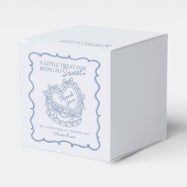 Caja Para Regalos Blue Bow Retro Heart Coquette Cake Cumpleaños (Costado Anverso)
