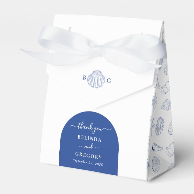 Caja Para Regalos Blue Clam Seashells Coastal Seaside Beach Wedding (Front Side)