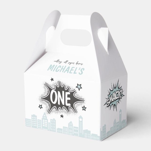 Caja Para Regalos Blue Comics Book Superhero Gable Favor Box (Front Side)