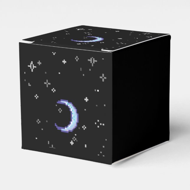 Caja Para Regalos Blue Crescent Moon con Stars Pixel Art (Costado Anverso)