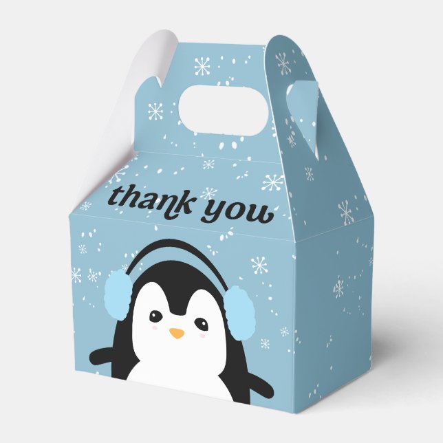 Caja Para Regalos Blue Cute Penguin Winter Baby Shower Gracias (Front Side)