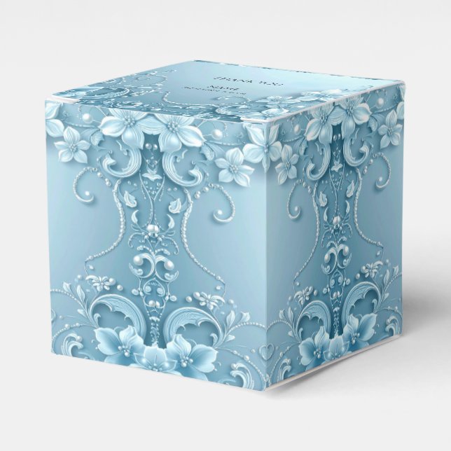 Caja Para Regalos Blue Decorative Floral Favor Box (Costado Anverso)